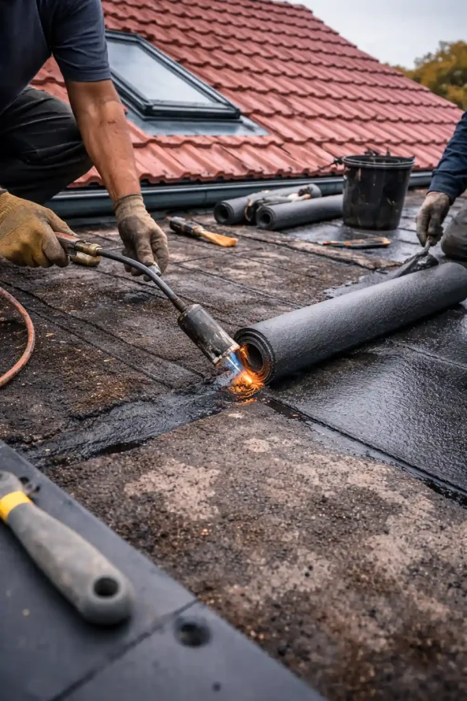 Dachabdichtung Flensburg bei Arbeiten mit Bitumen zur Abdichtung eines Daches