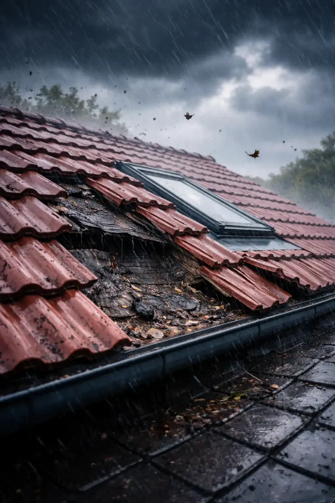 Dachabdichtung Flensburg bei Sturmschaden an einem Ziegeldach durch starken Regen