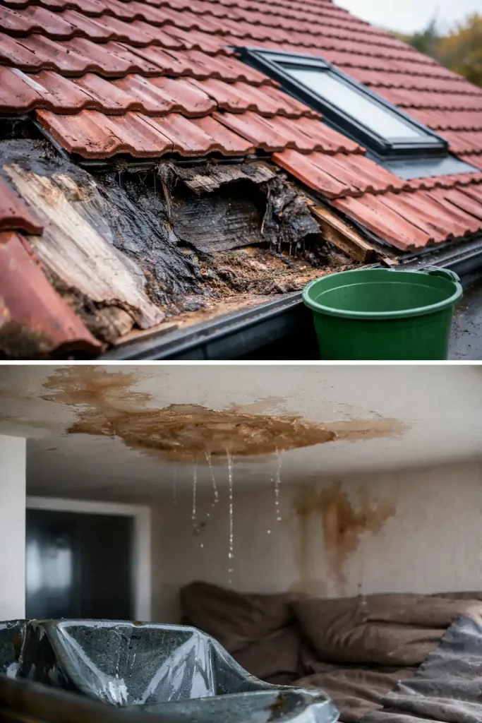 Dachabdichtung Flensburg bei undichtem Dach und Wasserschaden im Innenraum