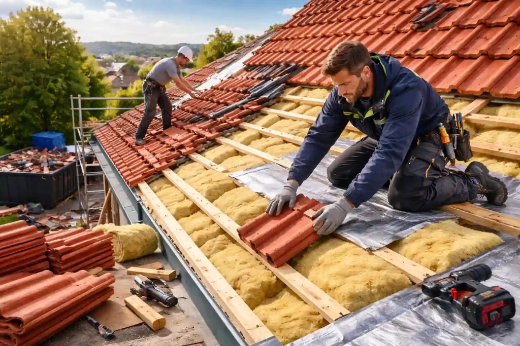 Dachsanierung in Flensburg mit neuer Dämmung und Verlegung von Dachziegeln